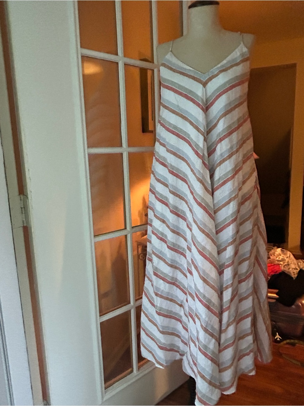 Madewell linen Maxi Slip Dress chevron stripe. Sz. Small - Picture 6 of 12